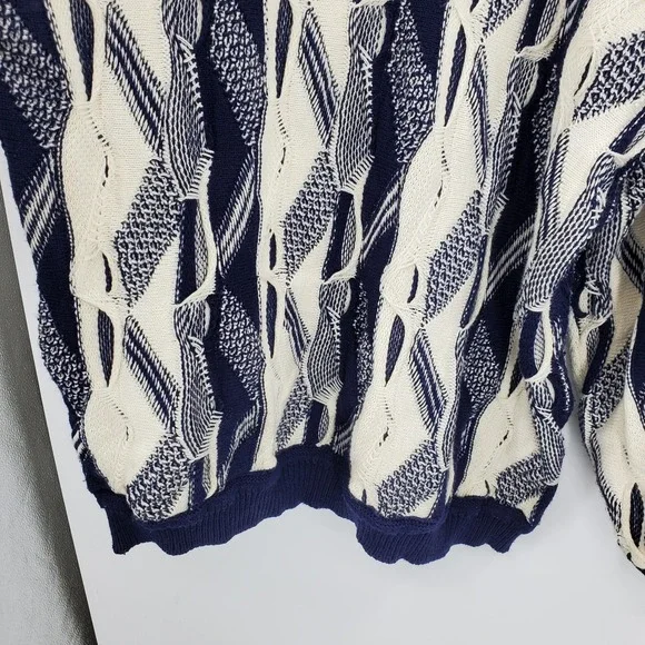 Coogi Australia Basics Navy Blue Cream 3D Textured Knit Sweater Beanie Set XXL - Picture 12 of 15